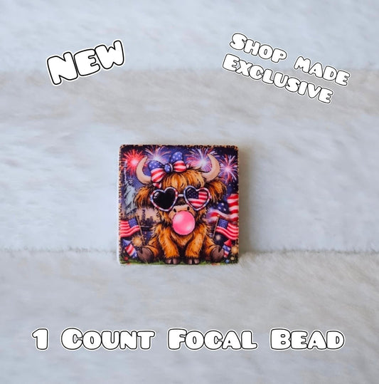 New 1 Count Focal Bead American Cow. Pen is example bead only