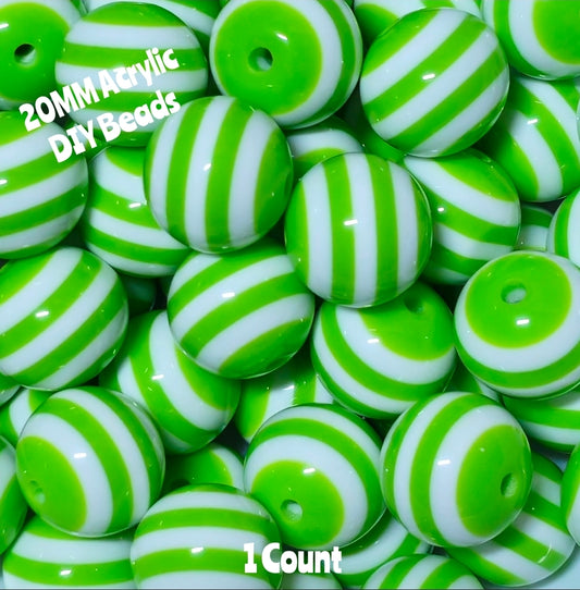 1 Count 20MM DIY Acrylic Beads Green Stripes Craft Supplies