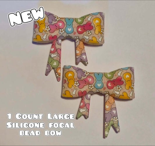 1 Count Large Silicone Printed Bow Focal Beads. Bow beadable accessories