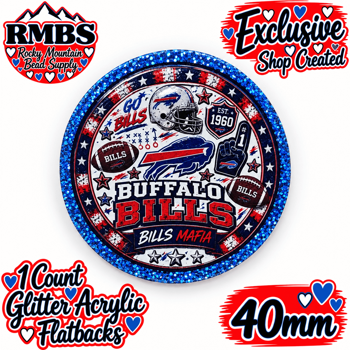 Exclusive 1 Count Custom Exclusive Glitter Acrylic Flatback 40mm BILLS