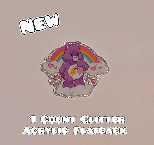 Glitter Acrylic Flatback- Acrylic Planer Resin Charm- Care Bears