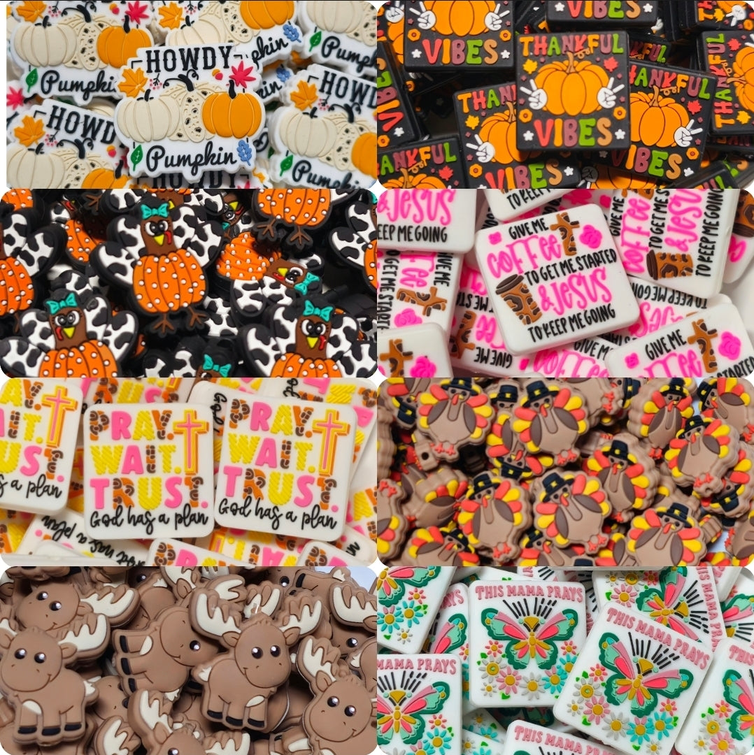 DIY Focal Bead 1 Count Craft Supplies Fall Religious Thanksgiving Silicone Beads