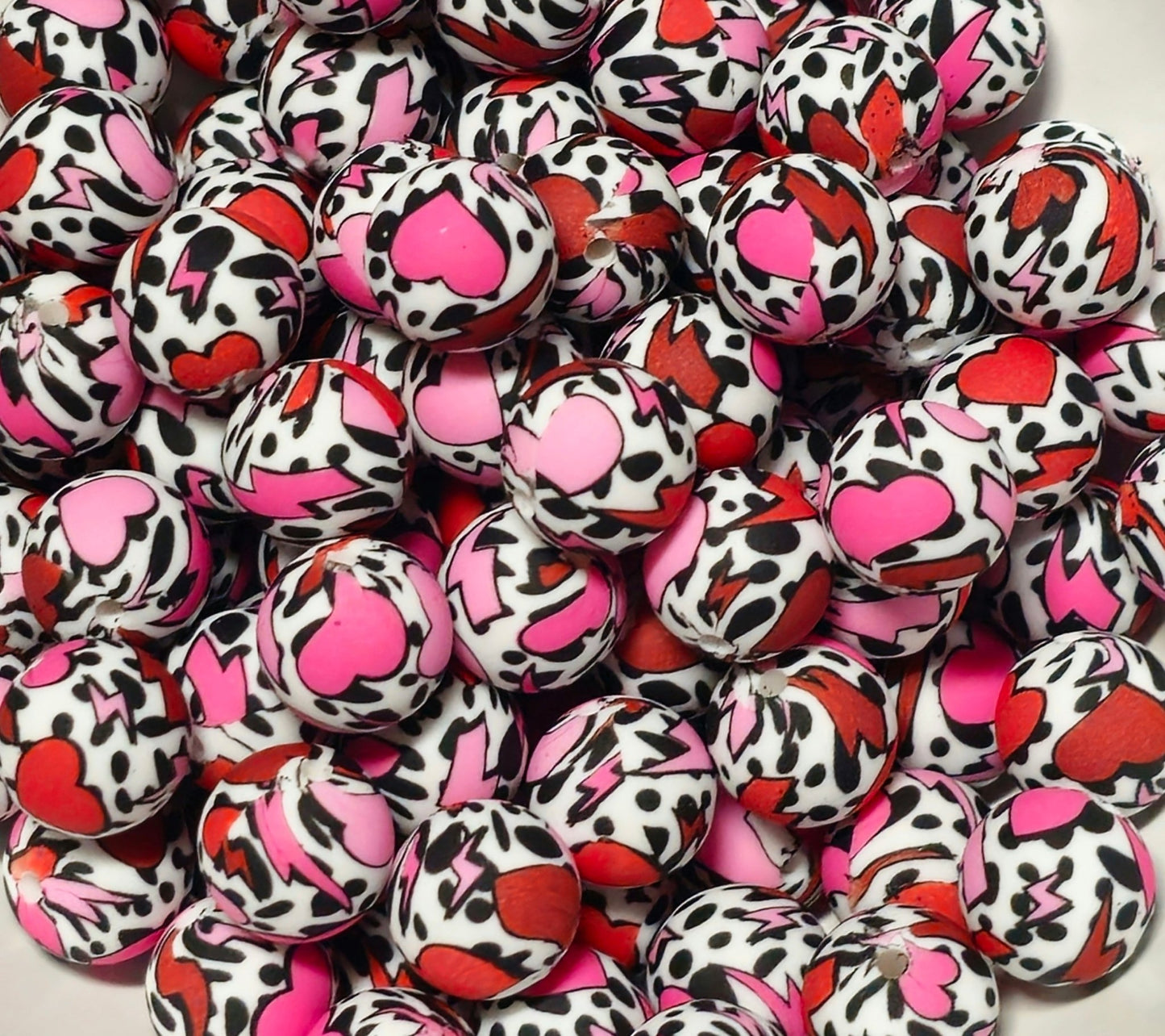 New 15mm printed Cow Hearts 1 count Silicone Beads