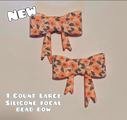 1 Count Large Silicone Printed Bow Focal Beads. Bow beadable accessories