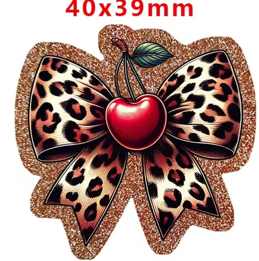 Glitter Acrylic Flatback- Acrylic Planer Resin Charm- Leopard Bow Cherries