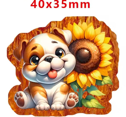 Glitter Acrylic Flatback- Acrylic Planer Resin Charm- Animal Dog Sunflower