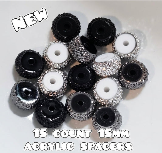 15 Count 15MM Acrylic Spacers Black- Silver- Gun Metal