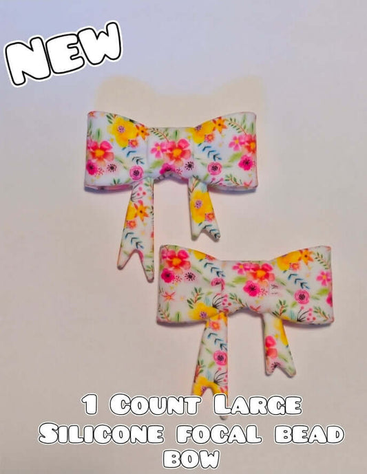 1 Count Large Silicone Printed Bow Focal Beads. Bow beadable accessories