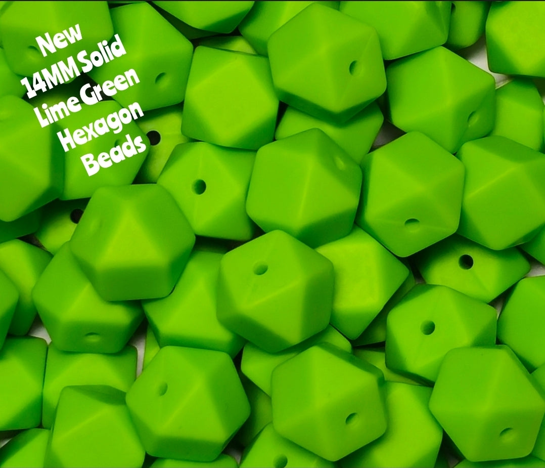 1 Count DIY Beads 14MM Solid Lime Green Hexagon Beads