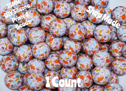 New 1 Count 15mm Printed Beads Teacher School DIY beads