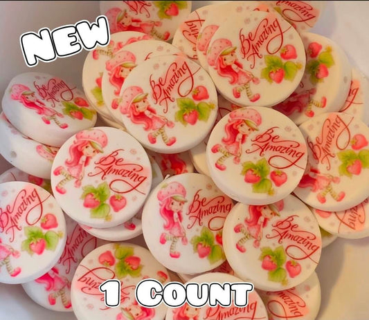 New 1 Count Focal Bead Character Strawberry Shortcake Be Amazing