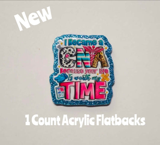 New 1 Count Glitter Acrylic Flatback CNA
