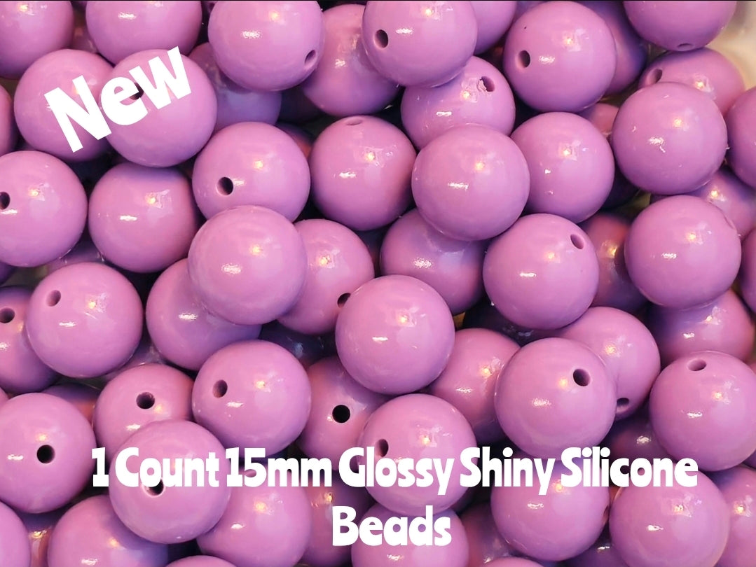 15mm DIY Silicone Beads Glossy Shiny Solids 1 Count Lilac Purple