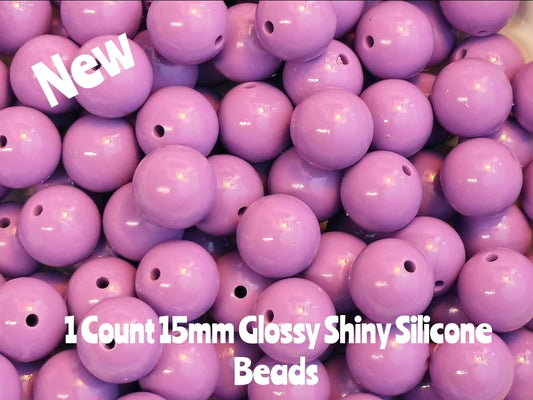 15mm DIY Silicone Beads Glossy Shiny Solids 1 Count Lilac Purple