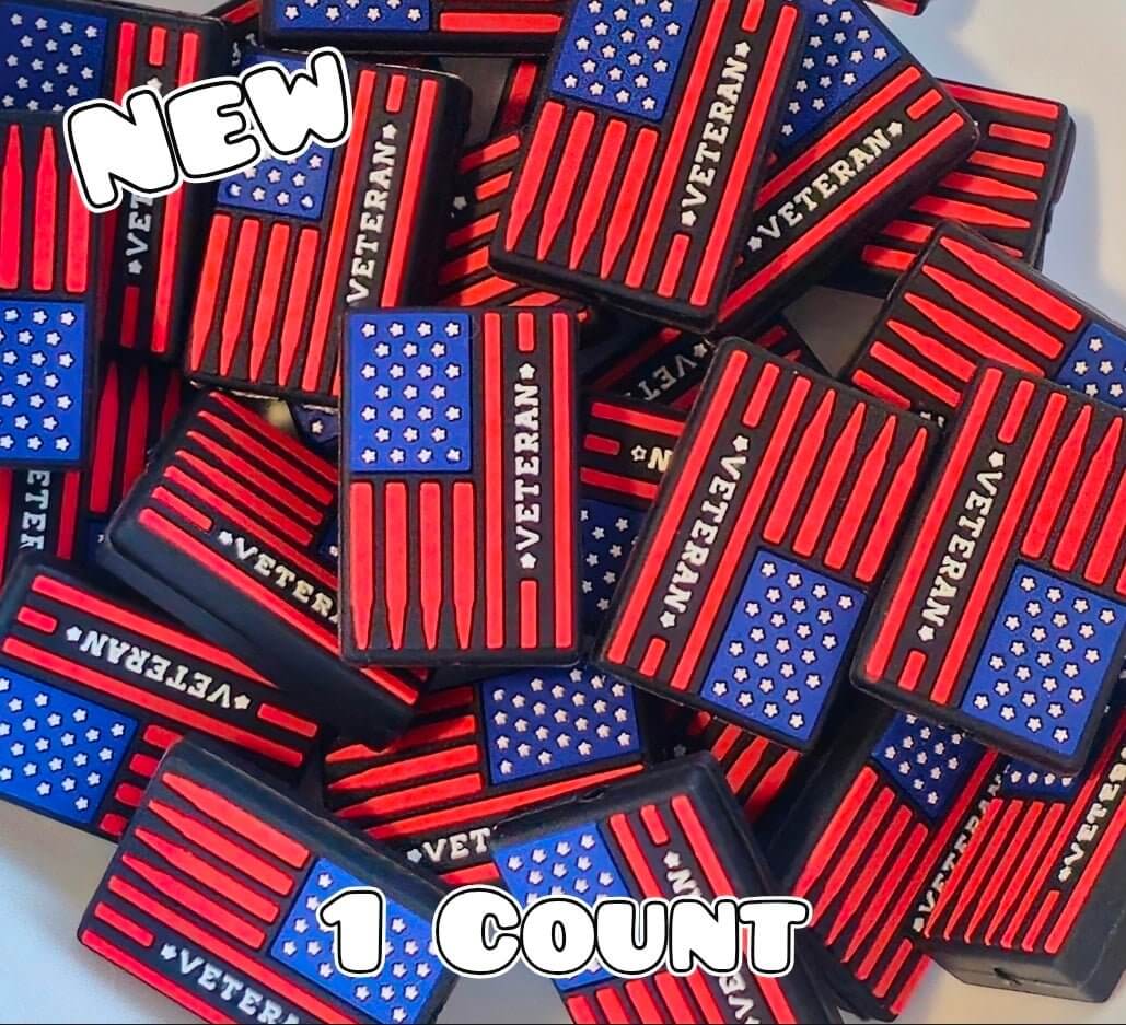 New 1 Count Focal Bead Military Vetran Flag