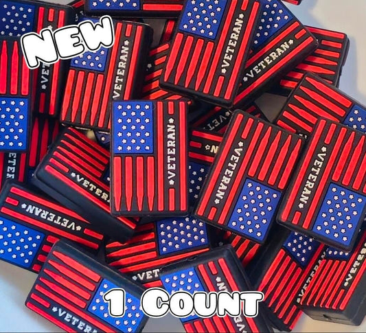 New 1 Count Focal Bead Military Vetran Flag