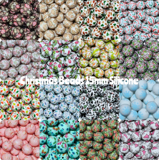 New 1 Count 15mm Printed Beads Christmas Theme Beads Craft Supplies Multiple Options