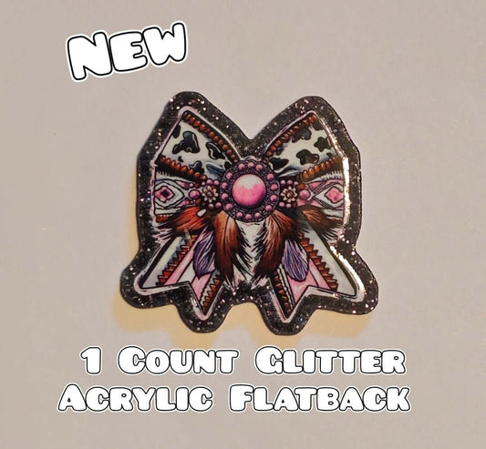 Glitter Acrylic Flatback- Acrylic Planer Resin Charm- Cow Bow