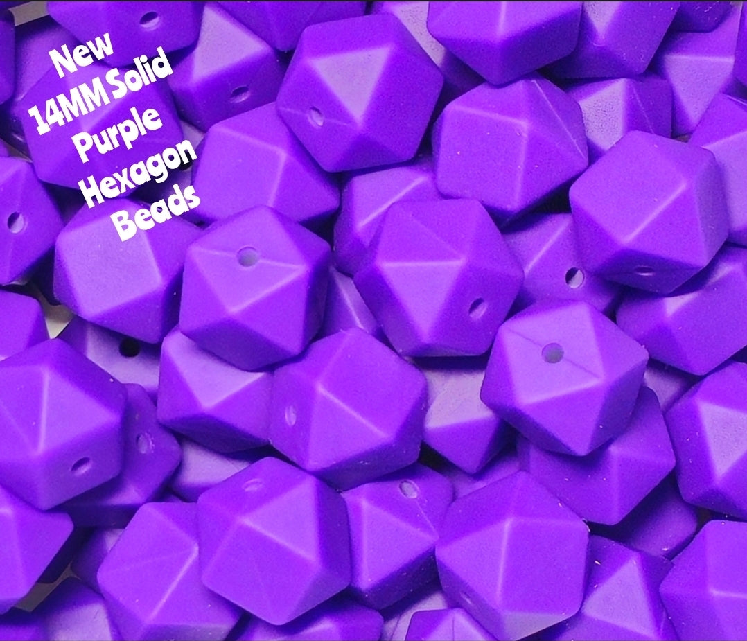 1 Count DIY Beads 14MM Solid Purple Hexagon Beads