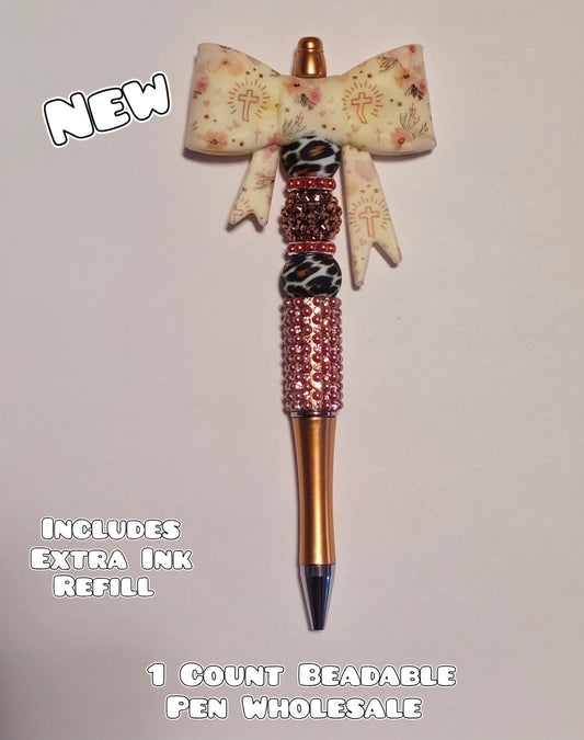 Wholesale Beadable Pens 1 Count Big Bow Religious Cross Style Completed Pen