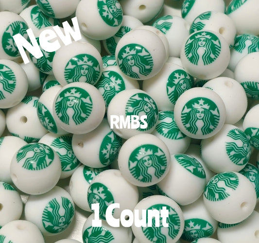 New 1 Count 15mm printed Coffee Starbucks silicone bead