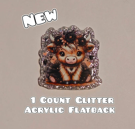 Glitter Acrylic Flatback- Acrylic Planer Resin Charm- Cow