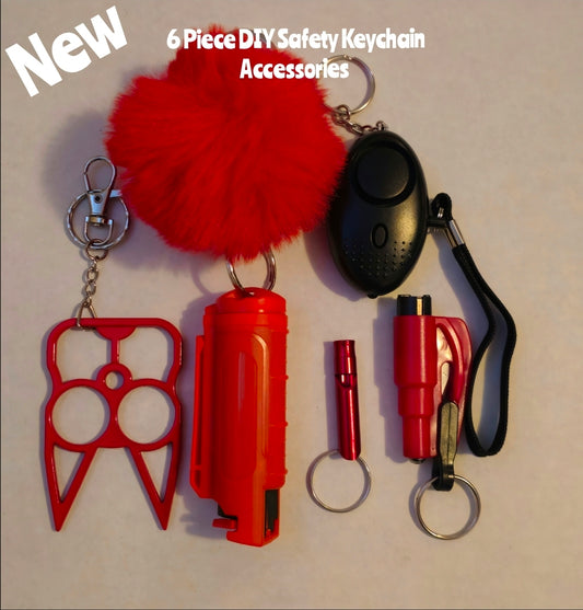 Closeout- 6 Piece Keychain Accessories Kit DIY You receive as shown. Includes safety alarms and flash Light