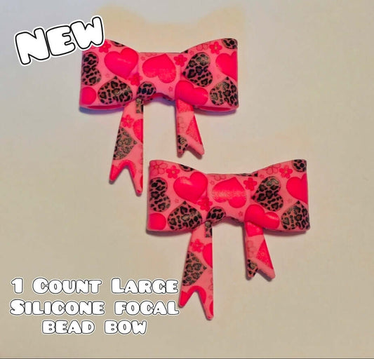 1 Count Large Silicone Printed Bow Focal Beads. Bow beadable accessories
