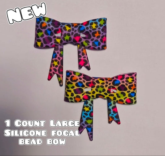 1 Count Large Silicone Printed Bow Focal Beads. Bow beadable accessories