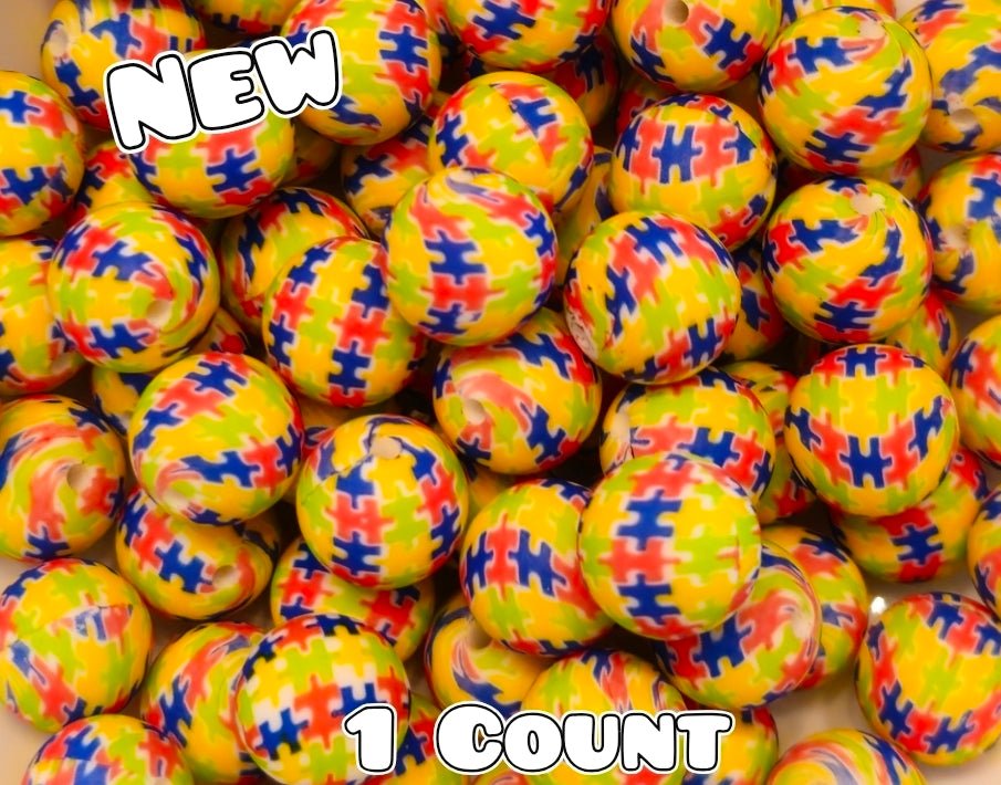 New 1 Count DIY Silicone Beads 15mm printed Autism