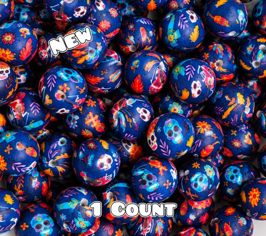 New 1 Count DIY Silicone Beads 15mm printed Sugar Skulls