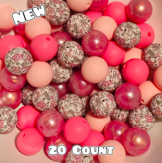 New 15mm Pink Medical Passion Floral SILICONE Bead Mix 20 count. DIY Bead Craft Supplies