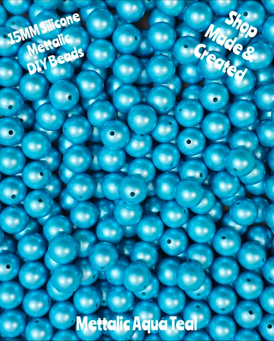 NEW 15mm DIY Silicone Beads Mettalics 1 Count TEAL