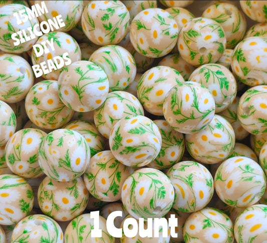 New 1 Count 15mm printed Daisy Flowers Fall silicone bead