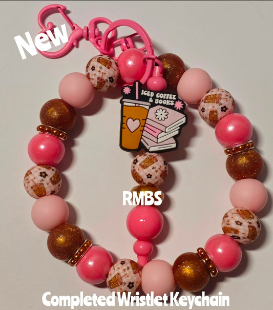 New Completed Keychain Wristlet Custom Handmade Coffee & Books