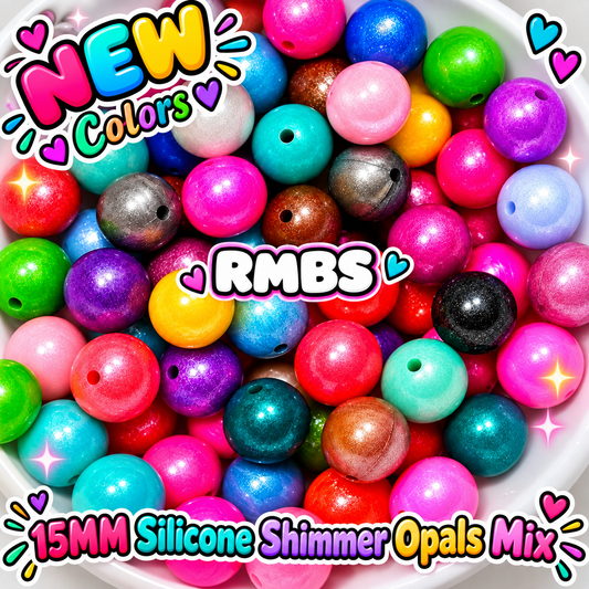 New Color Mix Shimmer Opals 50 Count 15mm Solid Silicone Beads Mix 20 Different Colors Bulk Beads