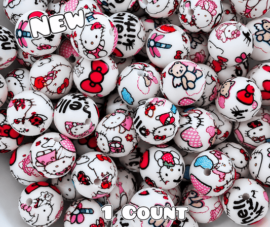 New 1 Count DIY Silicone Beads 15mm printed Hello Kitty