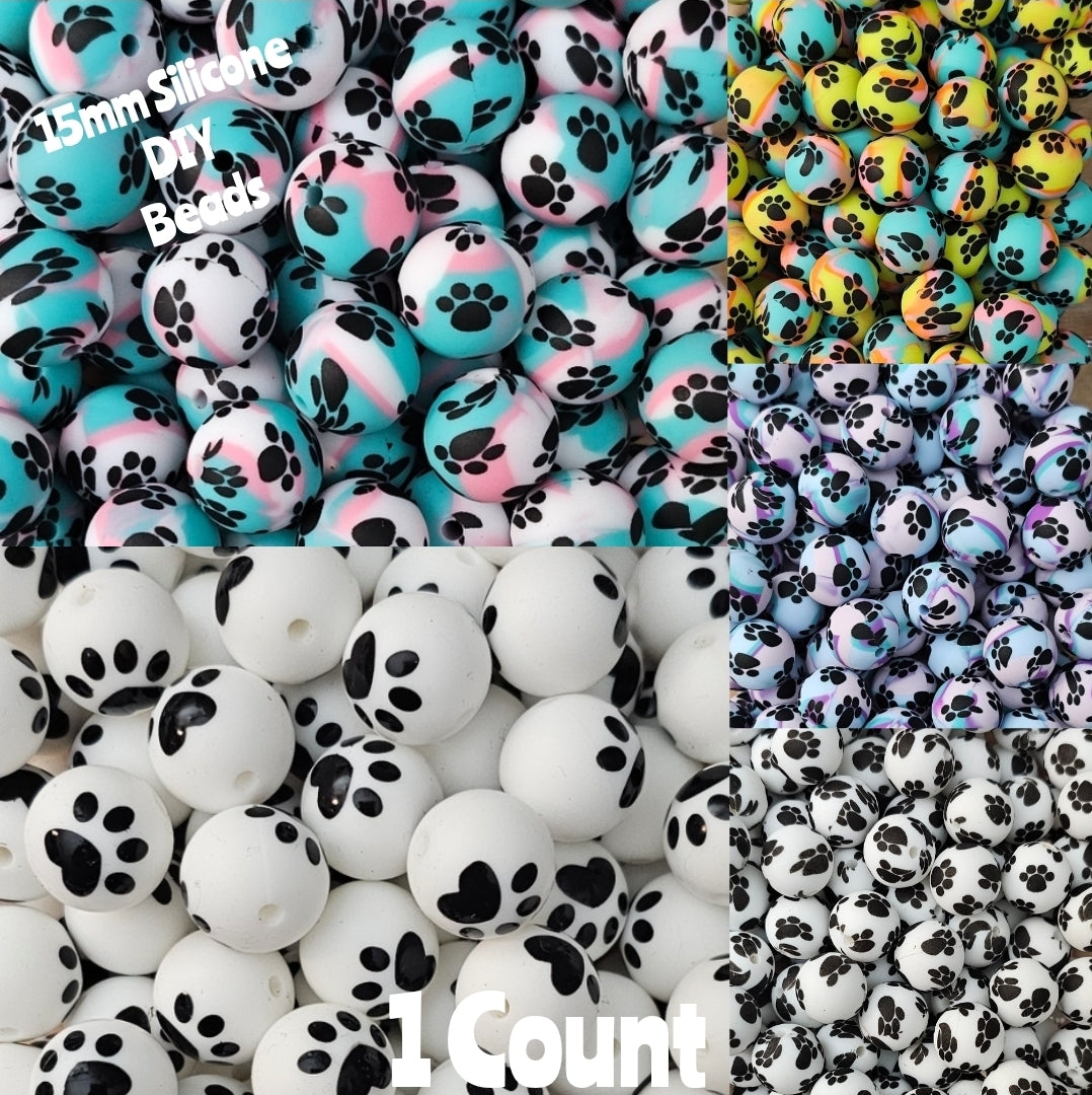 New 1 Count DIY Silicone Beads 15mm printed Paw Print Beads Beadable Accessories