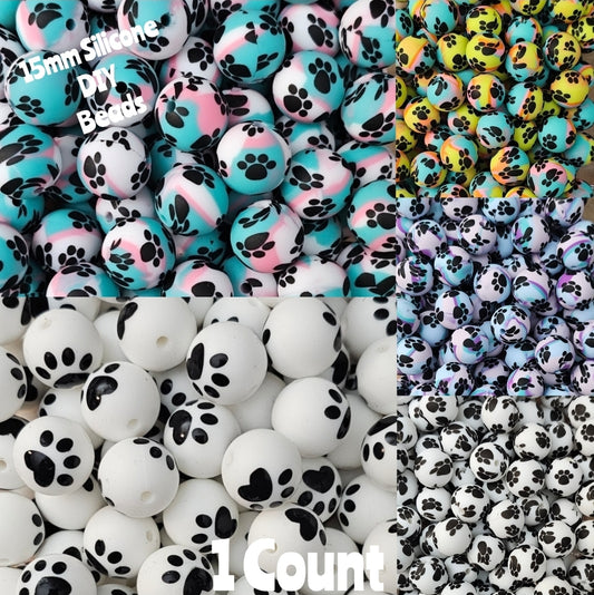 New 1 Count DIY Silicone Beads 15mm printed Paw Print Beads Beadable Accessories