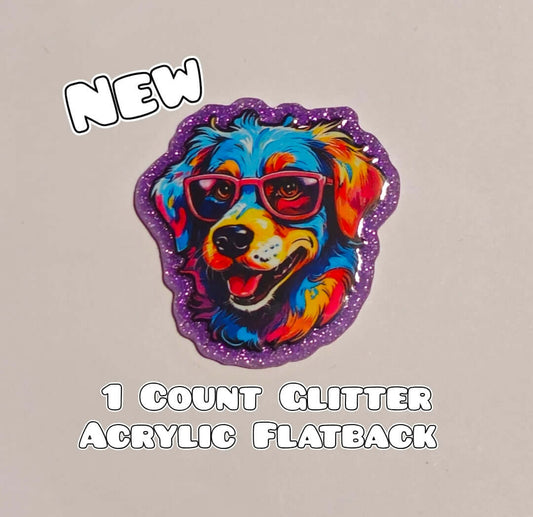 Glitter Acrylic Flatback- Acrylic Planer Resin Charm- Dog