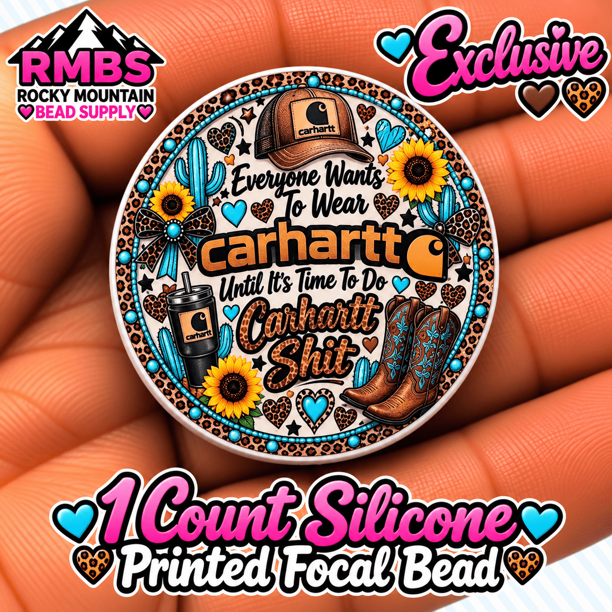 NEW Exclusive 1 count PRINTED Silicone Focal Bead CARHARRT