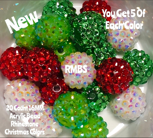 New 20 COUNT- 16mm  acrylic MIX rhinestone beads Christmas