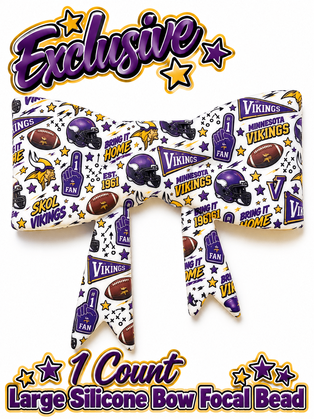New Shop Exclusive 1 Count Large Silicone Bow FOOTBALL Vikings