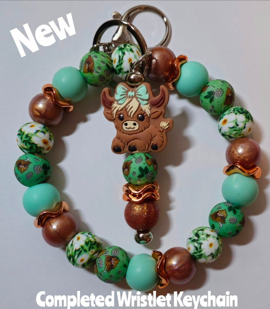 New Completed Keychain Wristlet Custom Handmade Country Cow