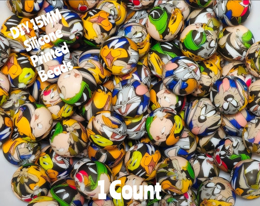New 1 Count 15mm Printed Character Looney Tunes DIY beads