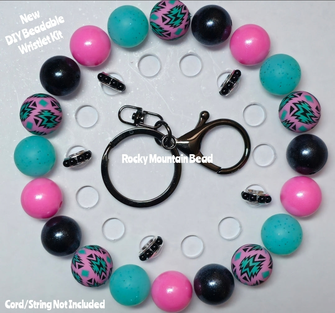 New 1 Count DIY Deluxe Beadable Wristlet Kit- Western Country Pink Aztec Beadable Accessories