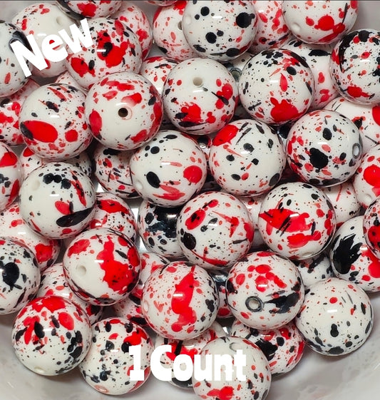 1 count  acrylics 20mm red black splatter