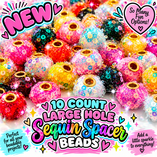 10 Count Large Hole Fuzzy Sequin Spacer Beads