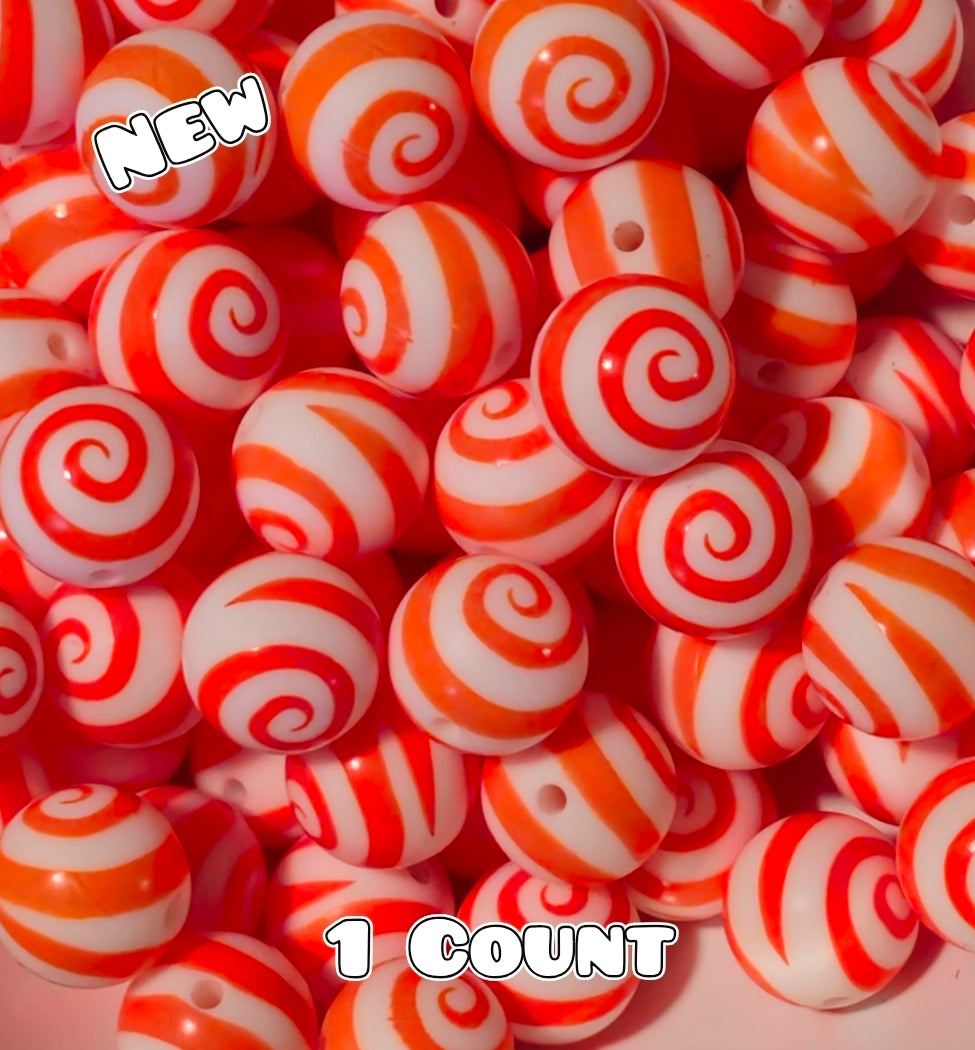 New 1 Count DIY Silicone Beads 15mm printed Orange Swirl