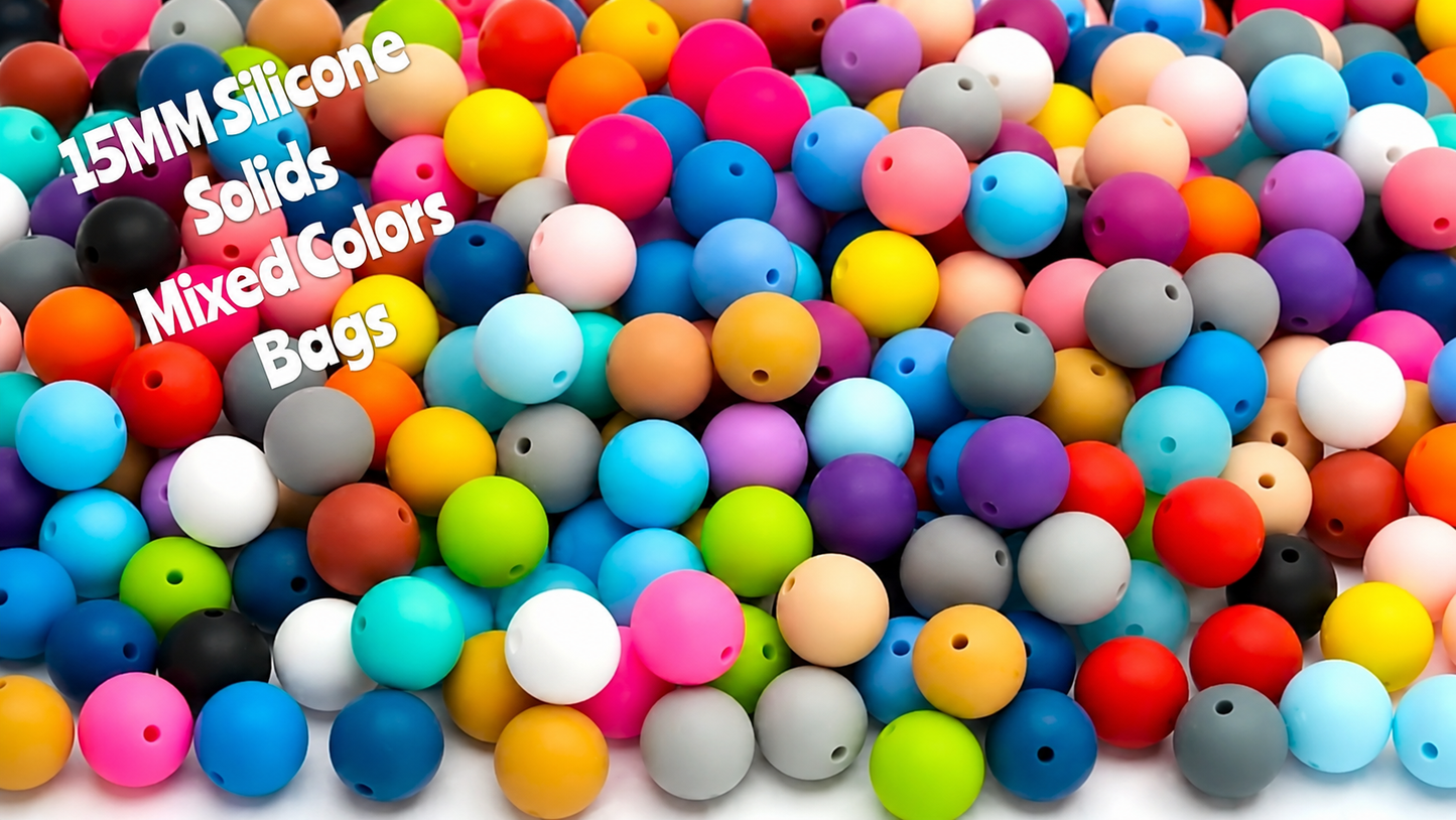 15mm DIY Silicone Beads Solids Mixed Colors Bags 50 Count Bags BPA FREE Nice Selection Of Colors